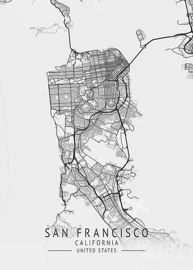 San Francisco California Us Gray City Map Digital Art By Tien Stencil Fine Art America 0956