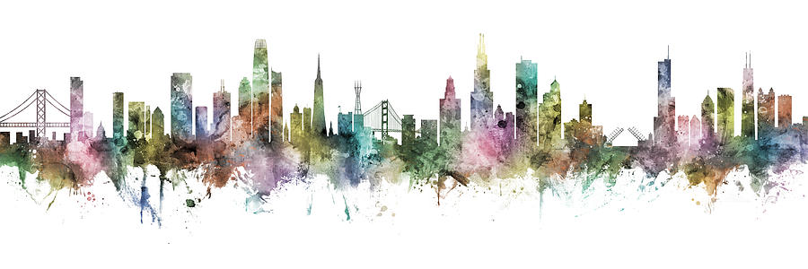 San Francisco and Chicago Skyline Mashup Digital Art by Michael Tompsett
