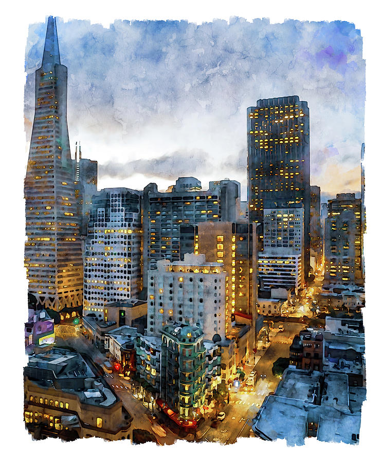 San Francisco at Night Painting by AM FineArtPrints