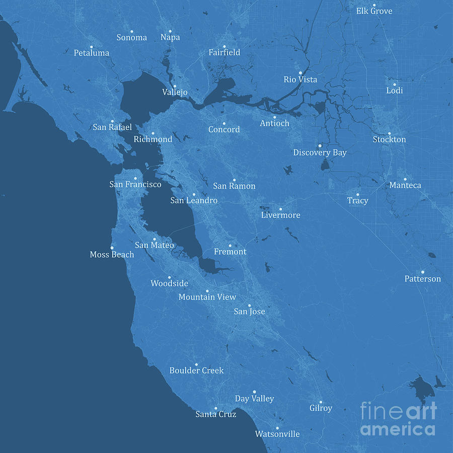 San Francisco Digital Art - San Francisco Bay Area CA Vector Road Map Blue Text by Frank Ramspott