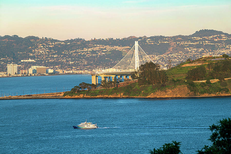 San Francisco Bay Bridge and Ferry Photograph by Bonnie Follett
