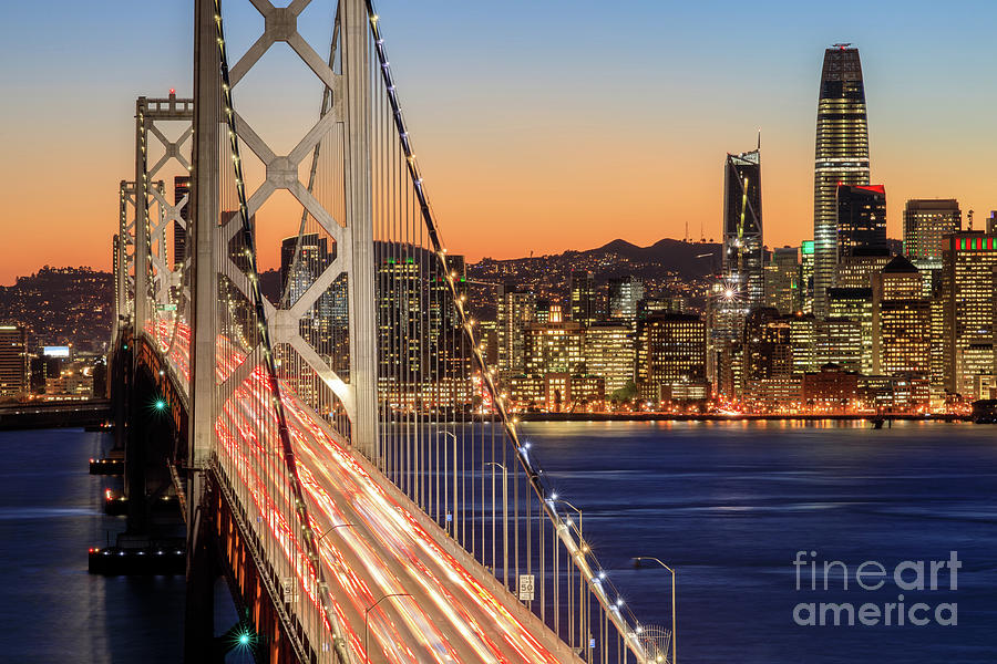 San Francisco Bay Bridge and Skyline at Dusk Photograph by Yuval Helfman