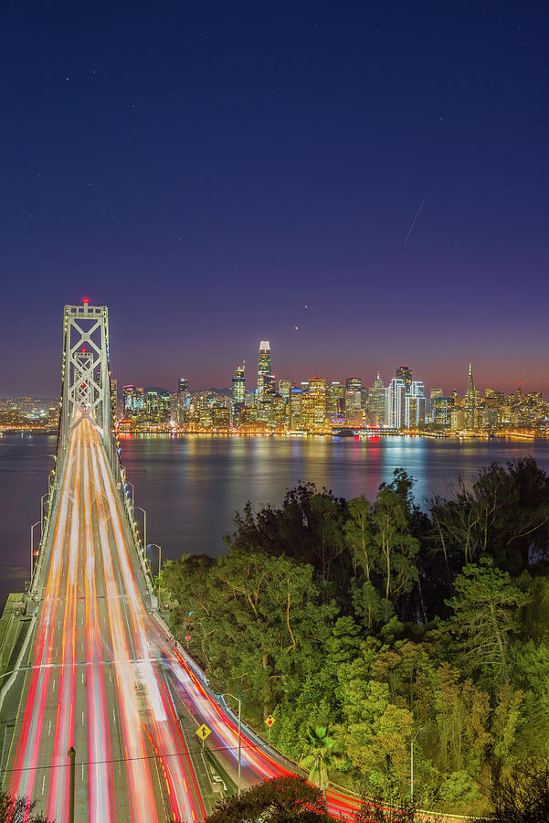 San Francisco Bay Bridge Nightscape Portrait Photograph by Scott McGuire