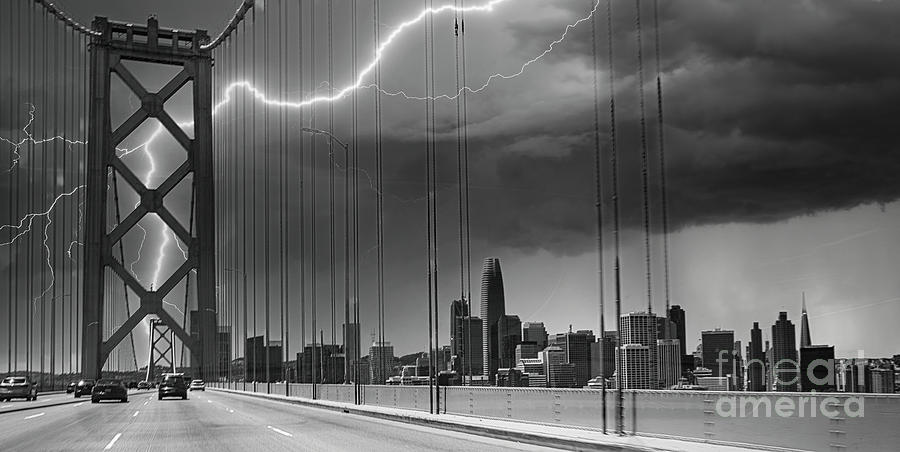 San Francisco Bay Bridge Thunder Architecture BW  Photograph by Chuck Kuhn