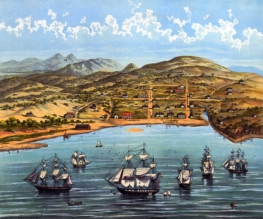 San Francisco Bay Landscape with Sailing Ships 1846 to 1847 Painting by Peter Ogden