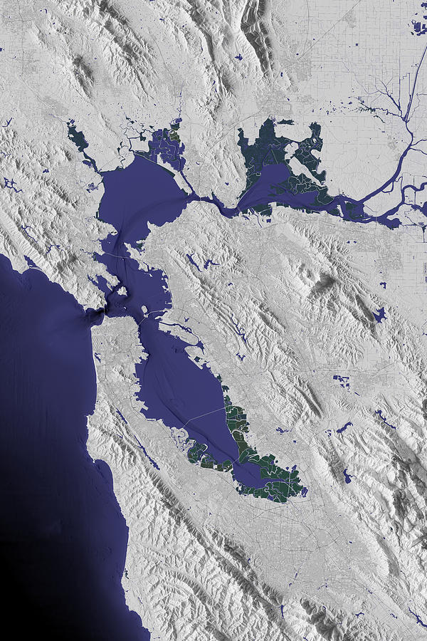 San Francisco Bay Ultra Detailed Terrain Map Digital Art by Mappic Maps ...