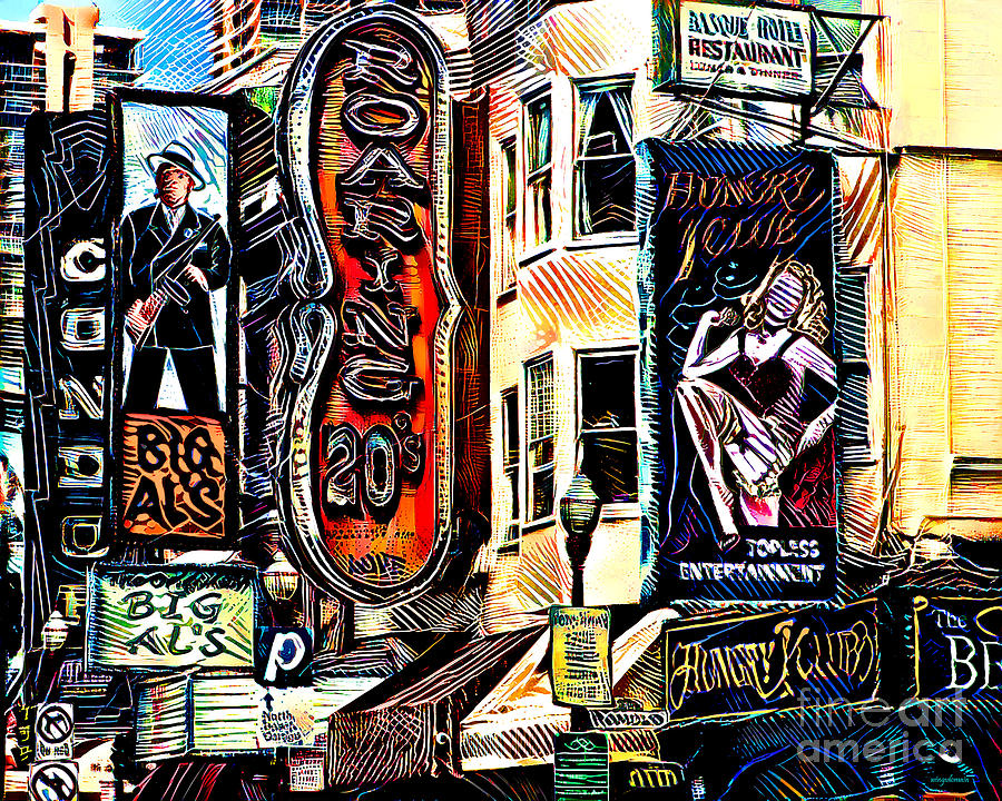 San Francisco Broadway Strip Clubs in Comic Strip Action 20220704 Mixed Media by Wingsdomain Art and Photography