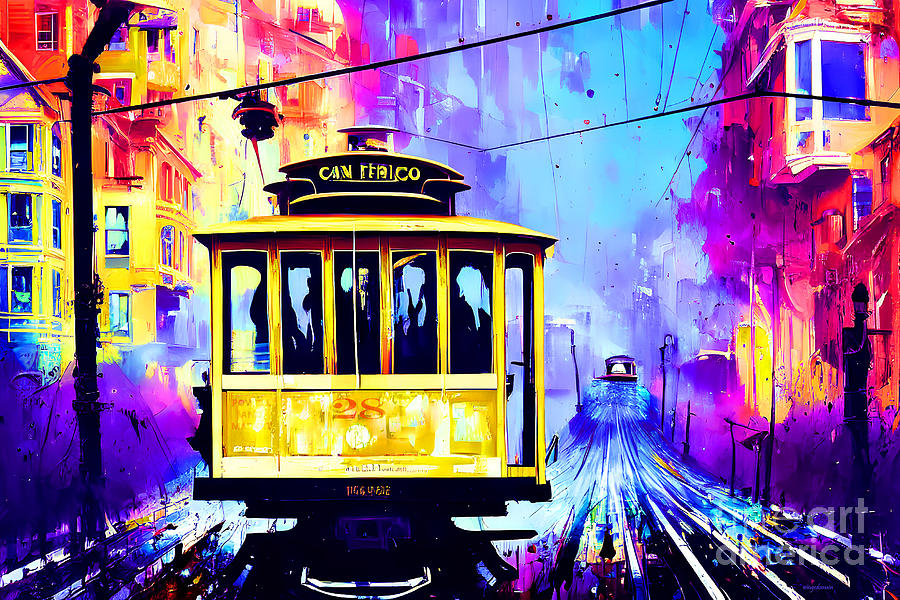 San Francisco Cable Car In Modern Art 20221125f Mixed Media by Wingsdomain Art and Photography