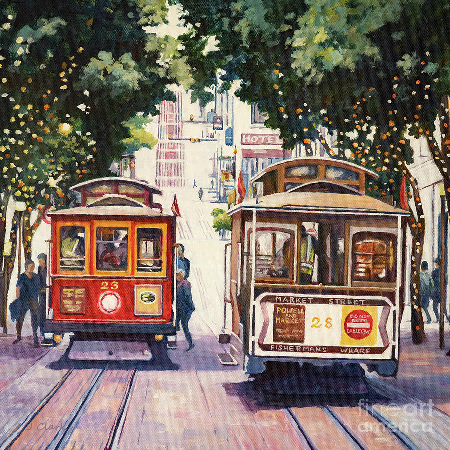 San Francisco Painting - San Francisco Cable Cars Square by John Clark