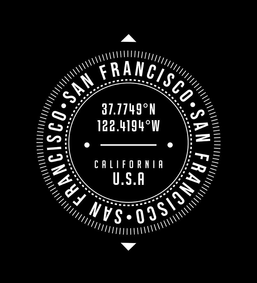 San Francisco, California, USA - 2 - City Coordinates Typography Print - Classic, Minimal Digital Art by Studio Grafiikka