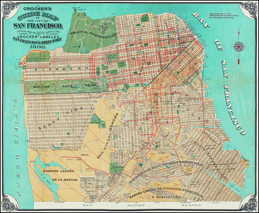 San Francisco Photograph - San Francisco California Vintage City Map 1896 by Carol Japp