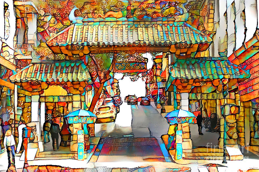 San Francisco Chinatown Dragon Gate in Vibrant Playful Whimsical Colors 20200525 Photograph by Wingsdomain Art and Photography