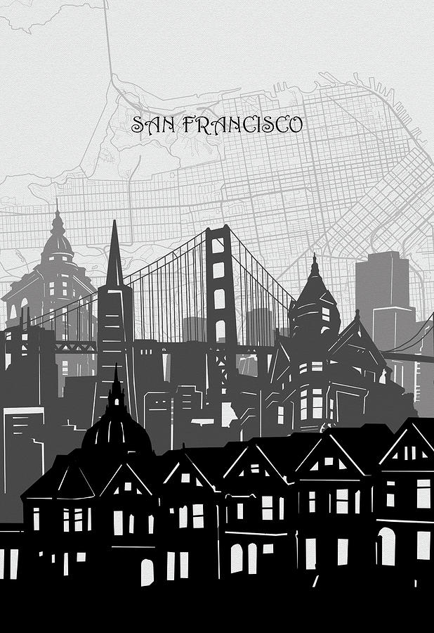 San Francisco Cityscape Map Digital Art by Bekim M