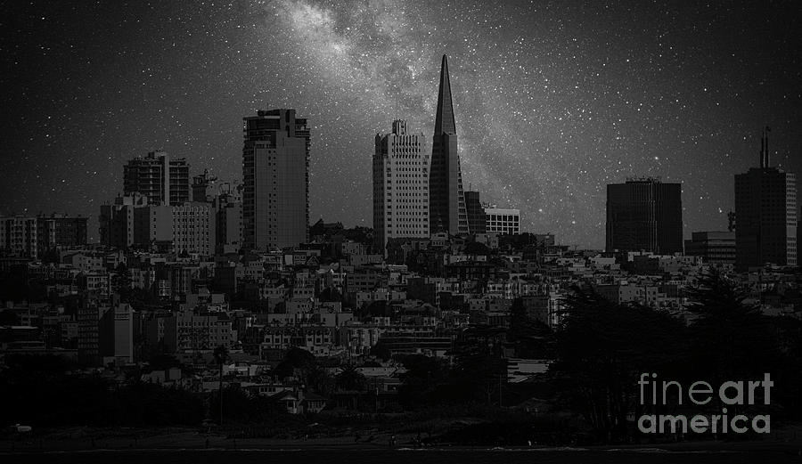 San Francisco Downtown Architecture Digital Art BW  Photograph by Chuck Kuhn