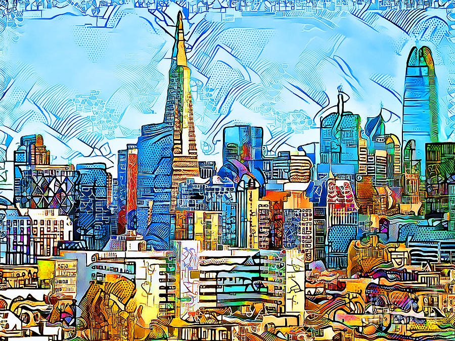 San Francisco Downtown Financial District Cityscape in Rough Lines and Vibrant Colors 20200820 Photograph by Wingsdomain Art and Photography