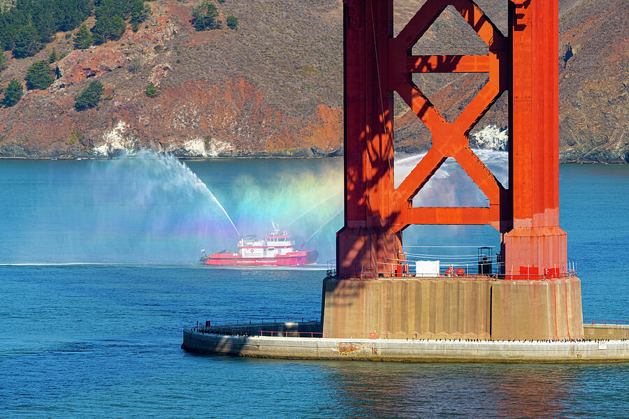 San Francisco Fireboat with Rainbow Spray Photograph by Bonnie Follett