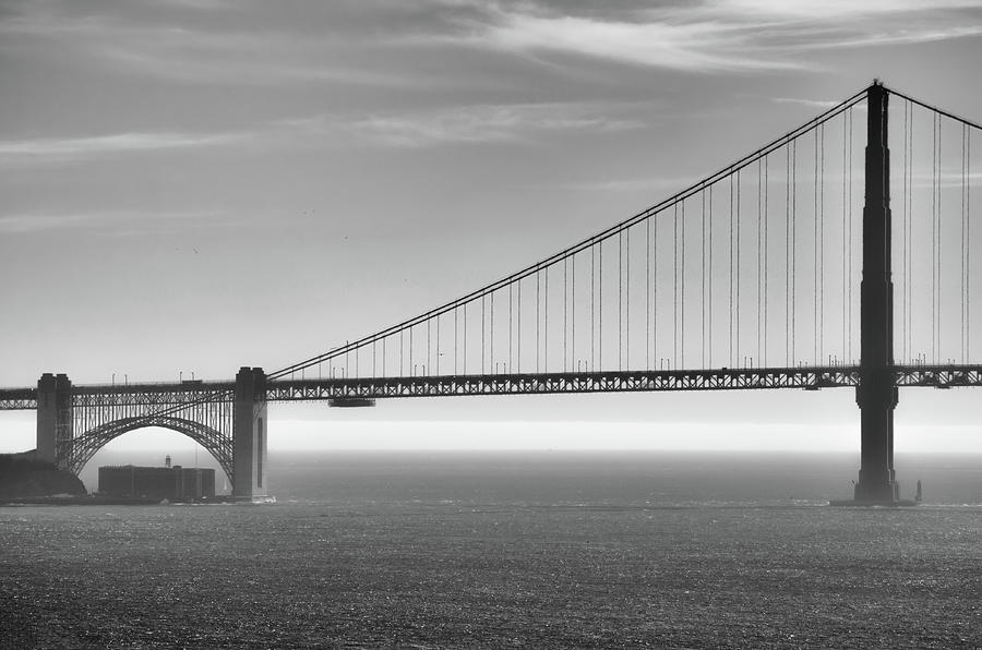 San Francisco Golden Gate Bridge and Fort Point Silhouette Noir Black and White Photograph by Shawn OBrien