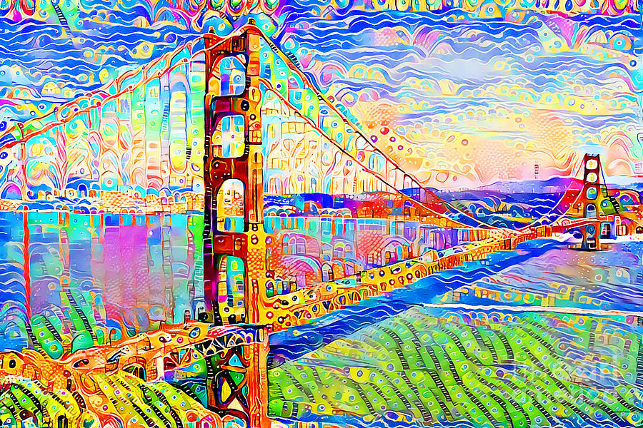San Francisco Golden Gate Bridge at in Vibrant Whimsical Colors 20200722v3 Photograph by Wingsdomain Art and Photography