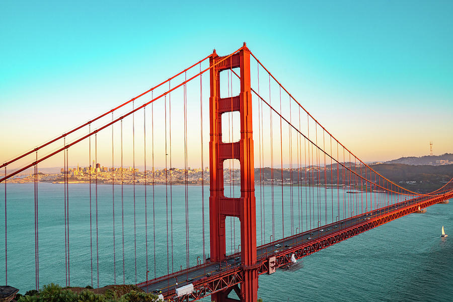 San Francisco, CA City Skyline Print - Golden Gate Bridge