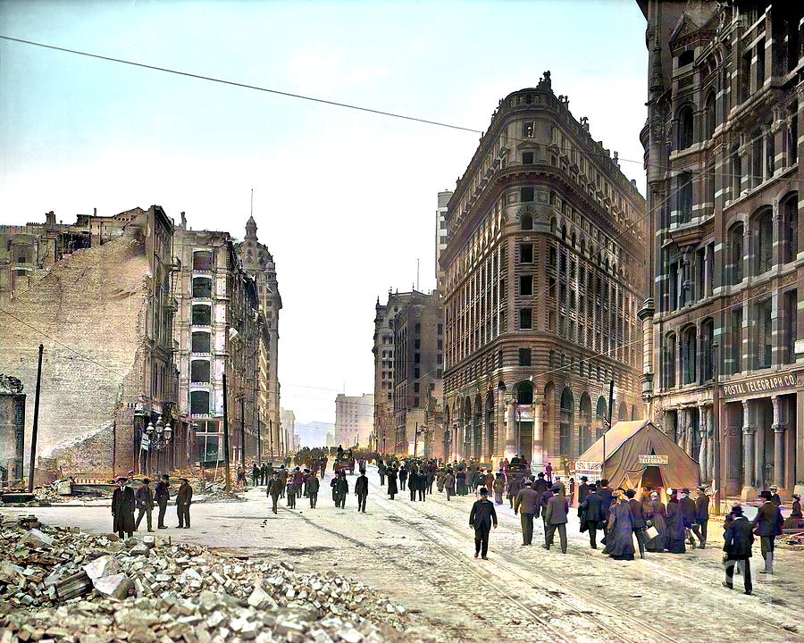 San Francisco Great Earthquake of 1906 Market Street Colorized 20210407 Photograph by Wingsdomain Art and Photography