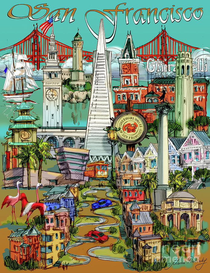San Francisco illustration Painting by Maria Rabinky