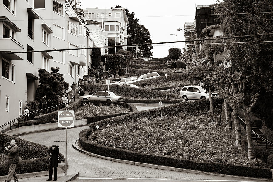 San Francisco Lombard Street In Sepia Photograph by Gregory Ballos