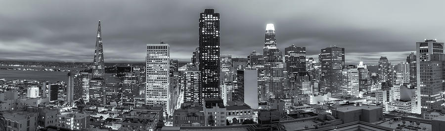 San Francisco Photograph - San Francisco Nightfall bw by Jonathan Nguyen