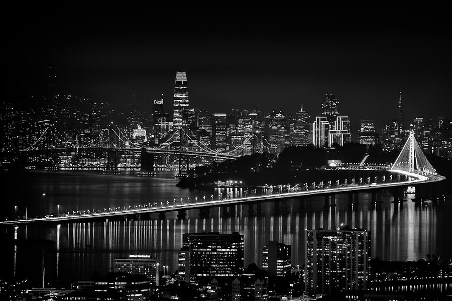 San Francisco Oakland Bay Bridge at Night Photograph by Scott Wyatt