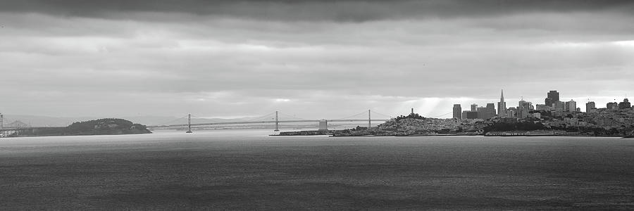 San Francisco - Oakland Bay Bridge Monochrome Panorama Photograph