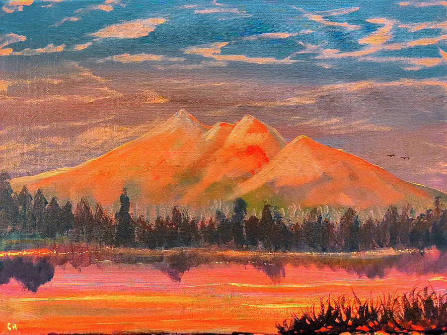 San Francisco Peaks Sunset, Kachina Wetlands Preserve Painting by Chance Kafka