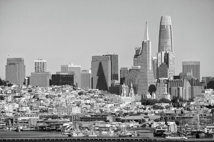 San Francisco Skyline at Golden Hour Black and White Photograph by Shawn OBrien