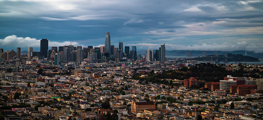 San Francisco Skyline Photograph - San Francisco Skyline Panorama on a Cloudy Day by Alexander Sloutsky