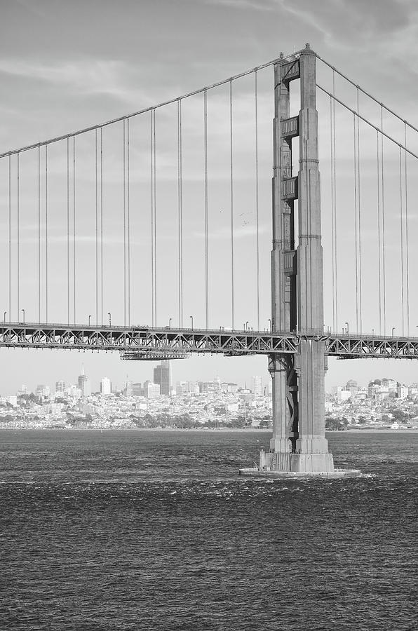 San Francisco Skyline Under the Golden Gate Bridge Black and White Photograph by Shawn OBrien