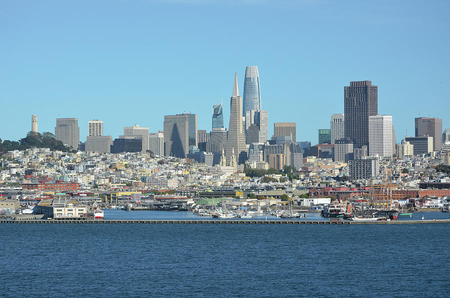 San Francisco Skyline View over Fishermans Wharf at Golden Hour Photograph by Shawn OBrien