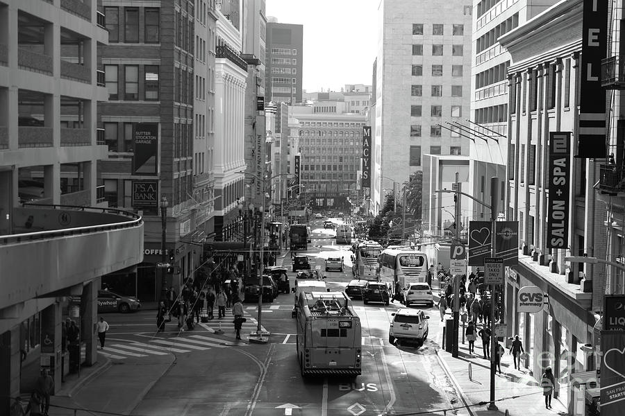 San Francisco Stockton Street From Atop The Stockton Street Tunnel R1675 BW by San Francisco San Francisco Stockton Street From Atop The Stockton Street Tunnel R1675 BW by San Francisco