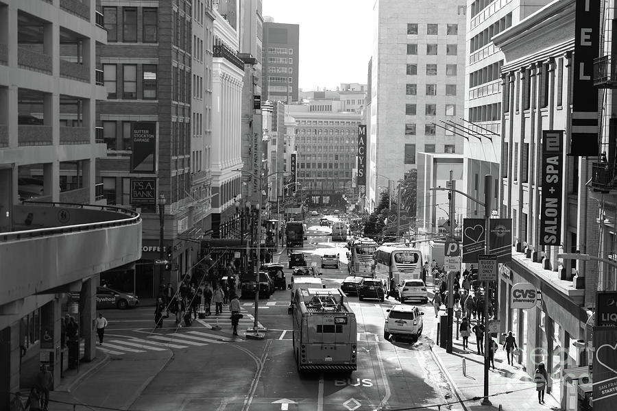 San Francisco Photograph - San Francisco Stockton Street From Atop The Stockton Street Tunnel R1675 BW by Wingsdomain Art and Photography