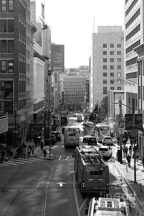 San Francisco Stockton Street From Atop The Stockton Street Tunnel R1676 BW Photograph by Wingsdomain Art and Photography