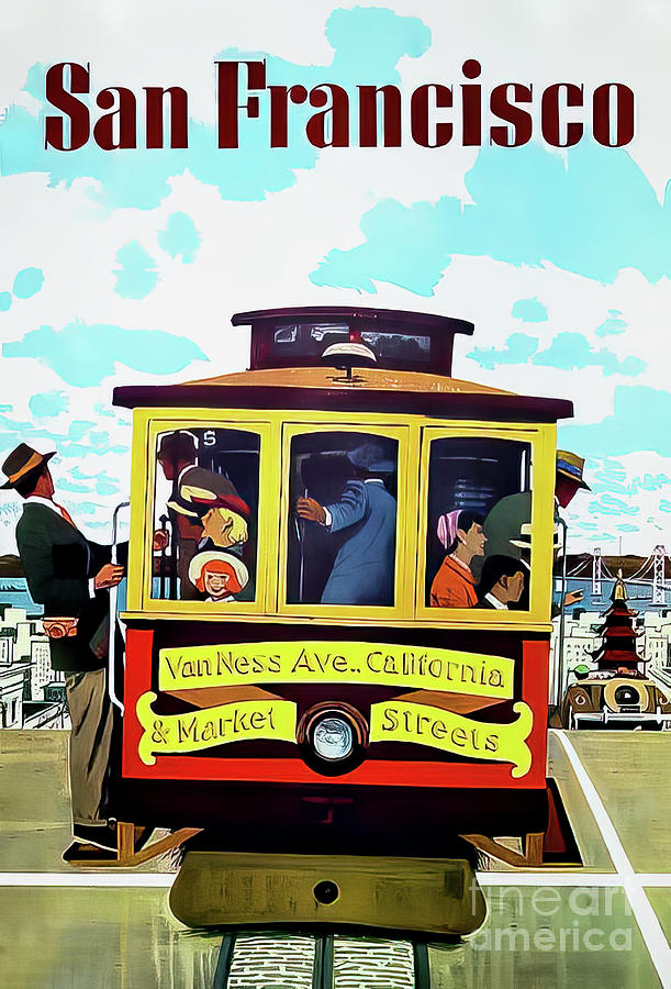 San Francisco Retro Streetcar Poster 1957 Drawing by M G Whittingham