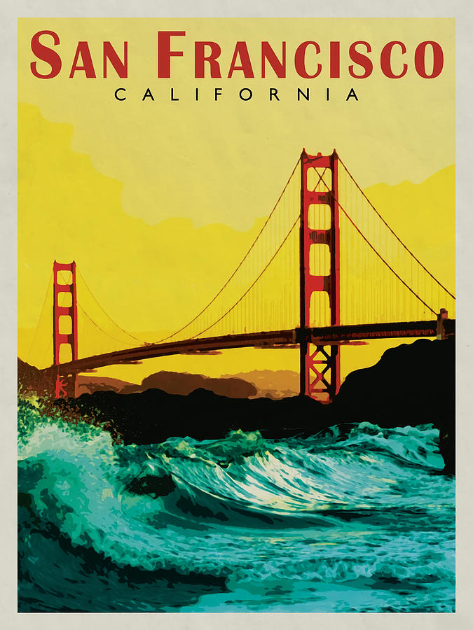 San Francisco Travel Vintage San Francisco Bri Painting by Lee Jasmine ...