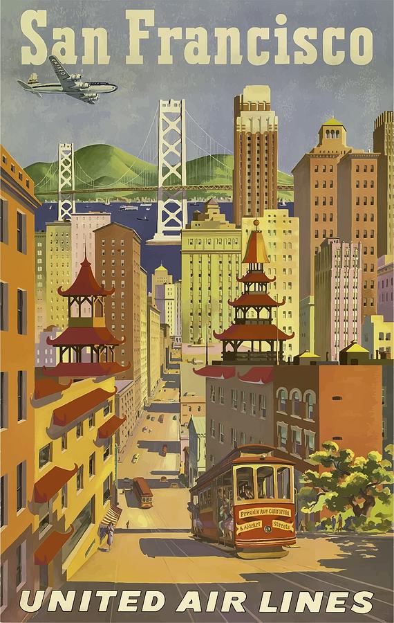 Vintage Drawing - San Francisco Vintage Travel Poster by Travel Poster