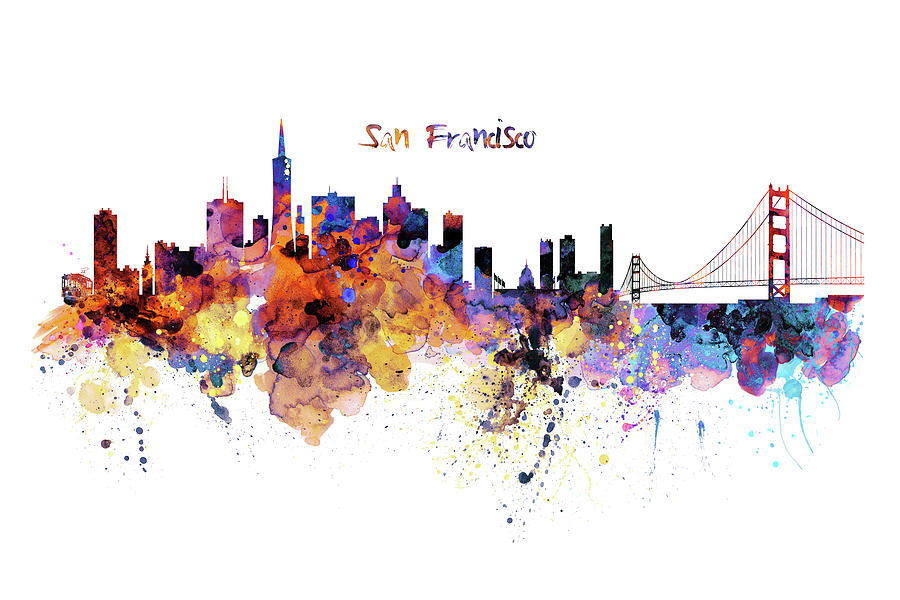 San Francisco watercolor skyline Painting by Marian Voicu