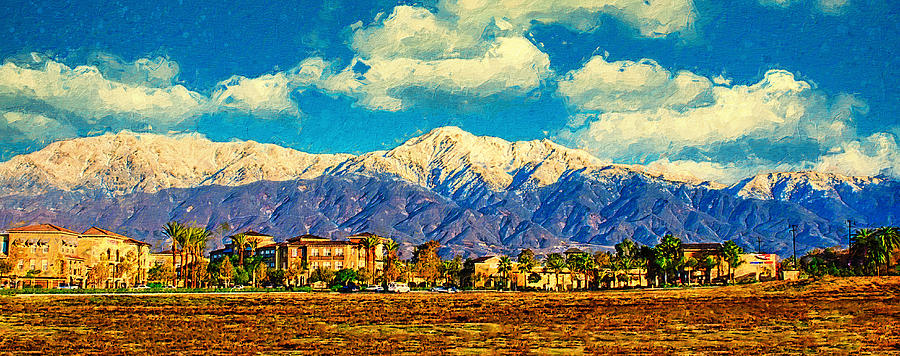 San Gabriel Mountains and Cucamonga Peak seen from Rancho Cucamonga Digital Art by Nicko Prints