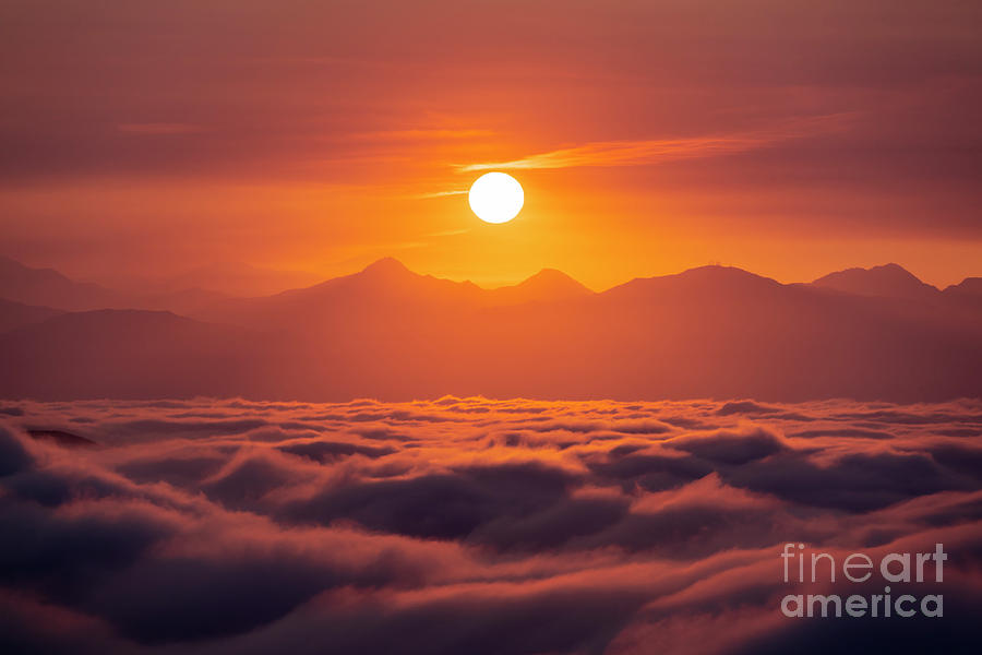 Los Angeles Photograph - San Gabriel Mountains Orange Sunrise with Valley Fog by Trekkerimages Photography