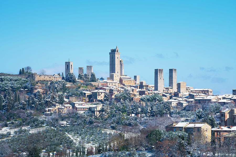 San Gimignano Snowy Town Skyline Photograph by Stefano Orazzini San Gimignano Snowy Town Skyline Photograph by Stefano Orazzini