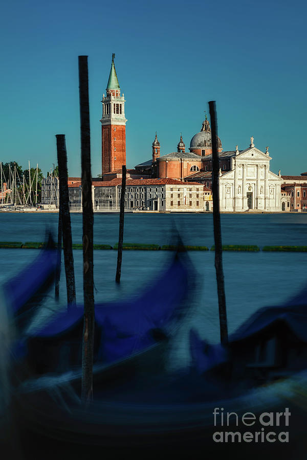 San Giorgio Maggiore with gondolas  Photograph by The P