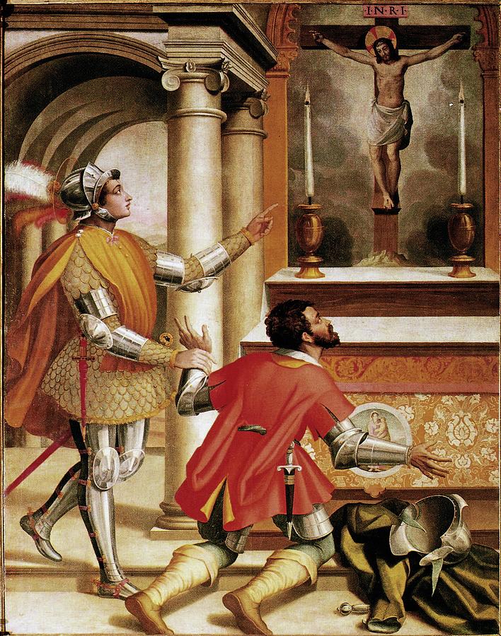 Fratello Painting - San Giovanni Gualberto e luccisore di suo fratello davanti al crocifisso di San Miniato by Alessandro Pieroni