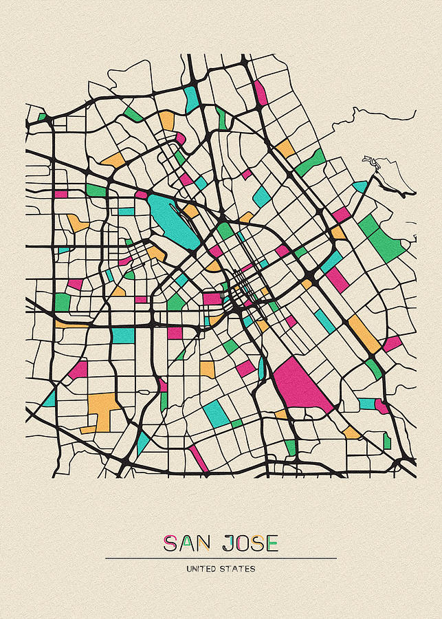 San Jose California City Map Drawing By Inspirowl Design Pixels 3696