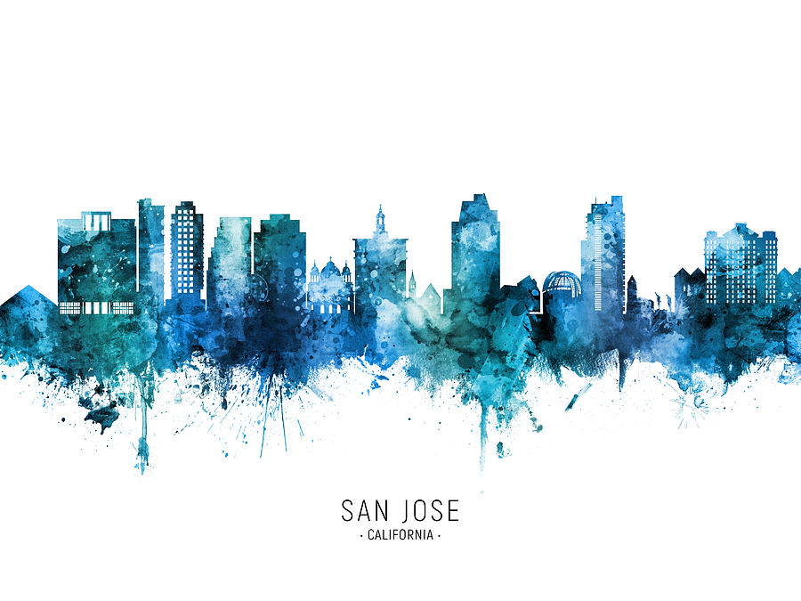 San Jose Digital Art - San Jose California Skyline #25 by Michael Tompsett