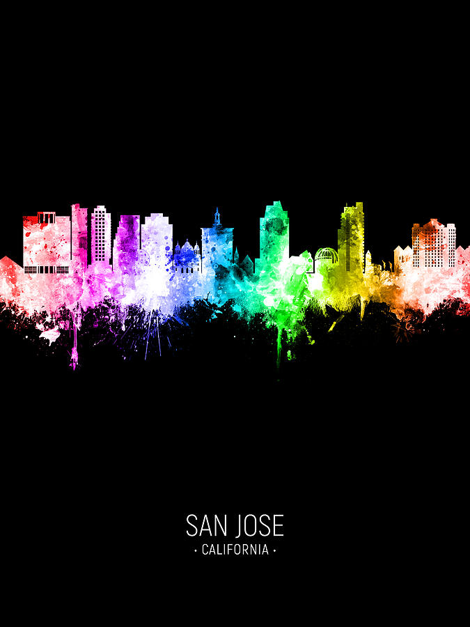 San Jose Digital Art - San Jose California Skyline #43 by Michael Tompsett