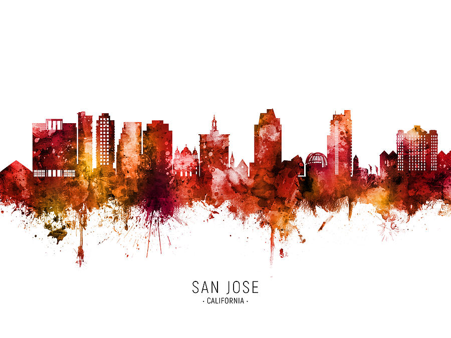 San Jose Digital Art - San Jose California Skyline #83 by Michael Tompsett